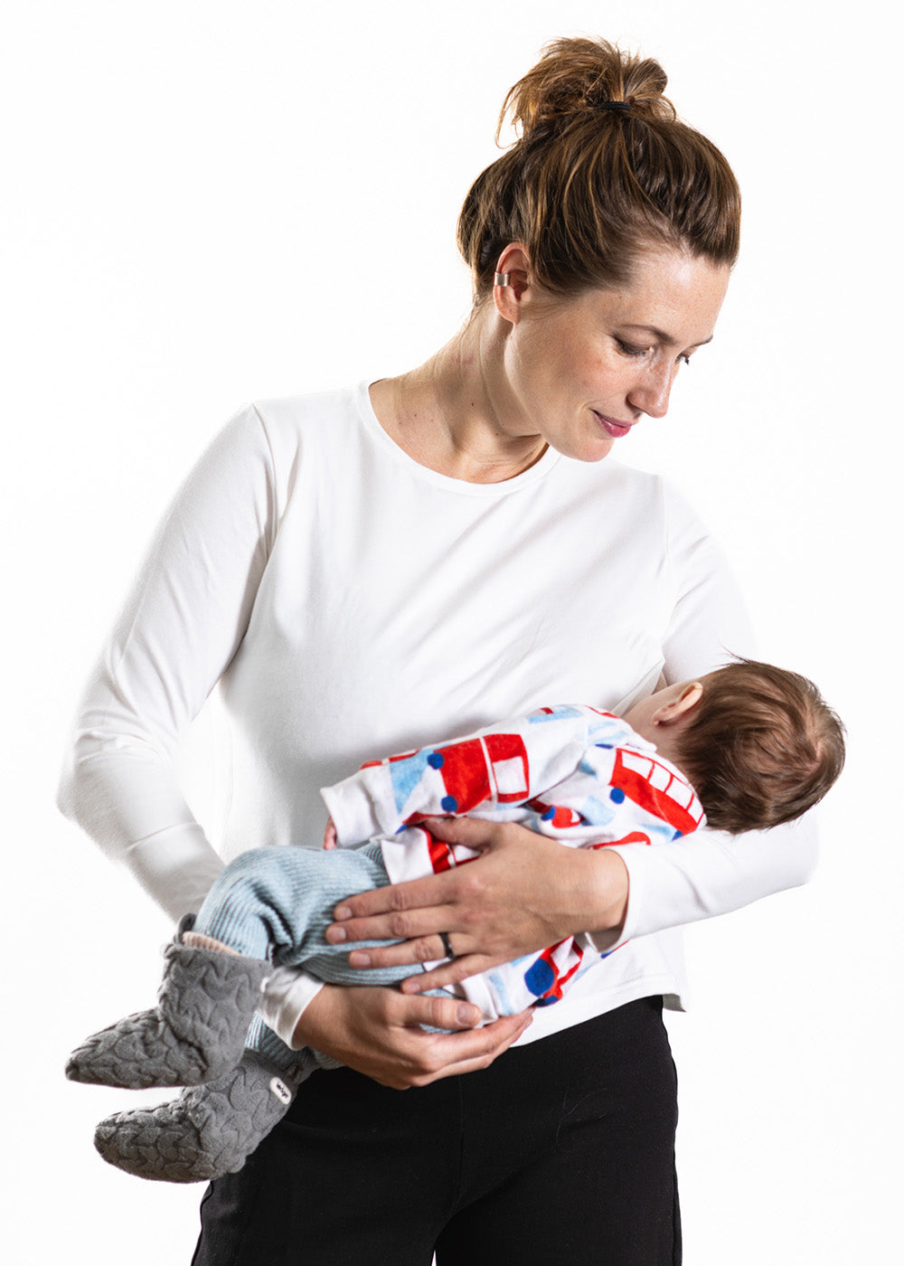 Bílé kojicí tričko s dlouhým rukávem