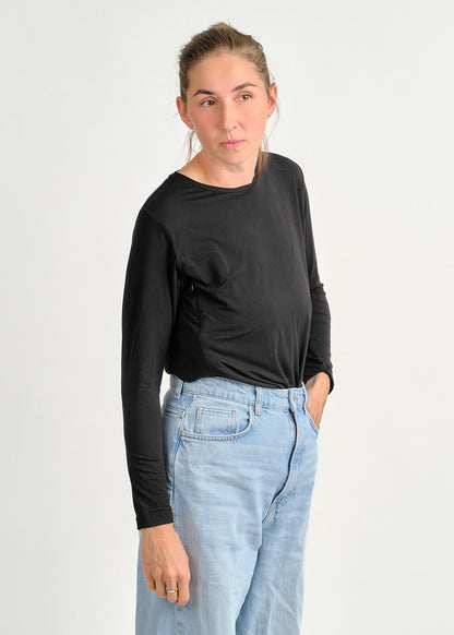Kojicí tričko s dlouhým rukávem z bambusu – černé