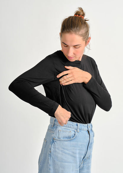 Kojicí tričko s dlouhým rukávem z bambusu – černé