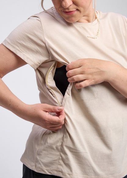 Béžové kojicí tričko z organické bavlny