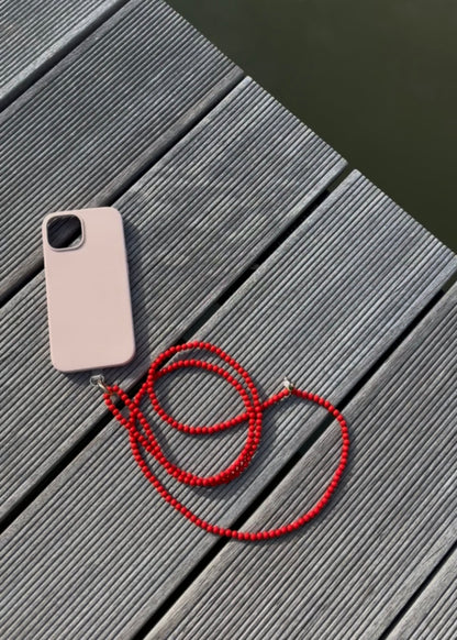 Korálková šňůrka na telefon – Červená