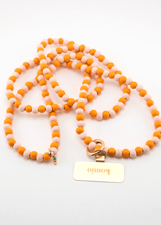 Korálková šňůrka na telefon – Růžová a Losos